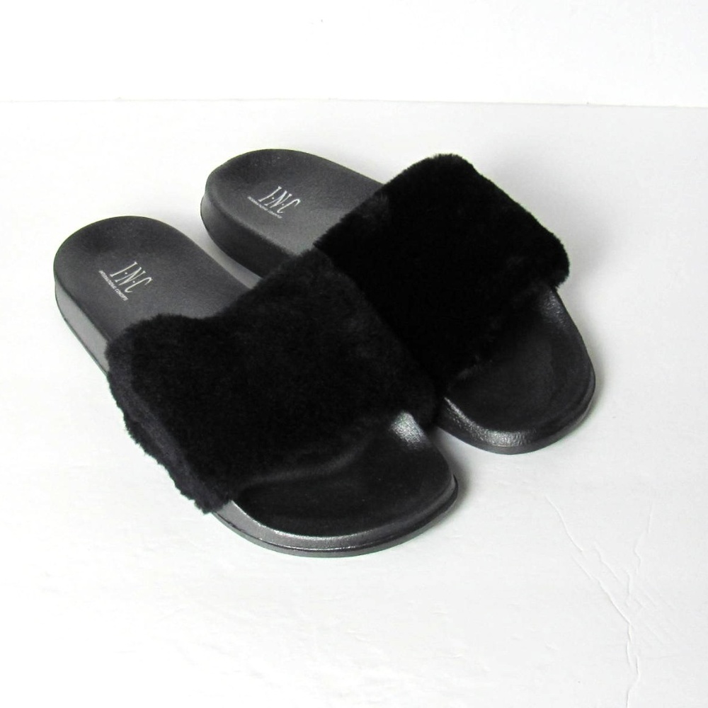 Black Faux Fur Slippers - Picture 2 of 5
